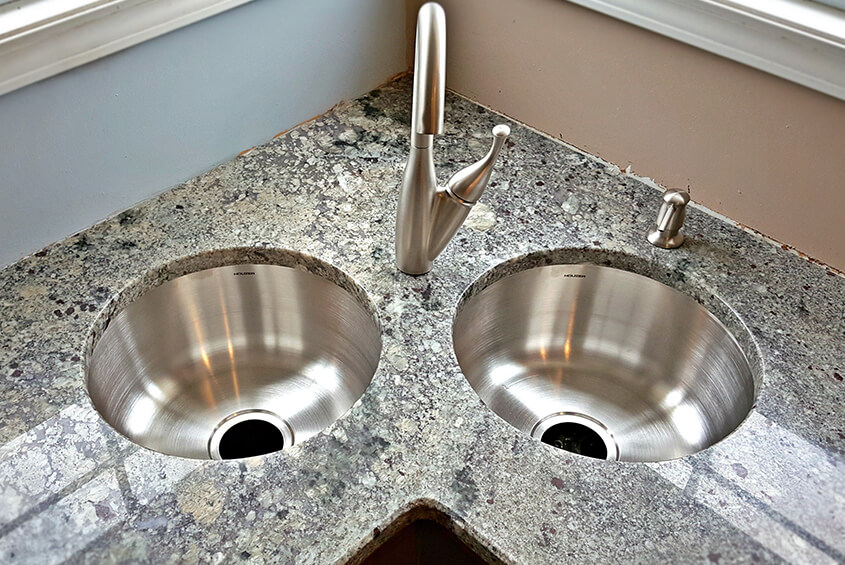granite countertops with two sinks